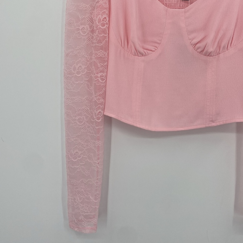 Wild Fable Pink Cropped Long Sleeve Lace Top Size Small - Picture 4 of 10